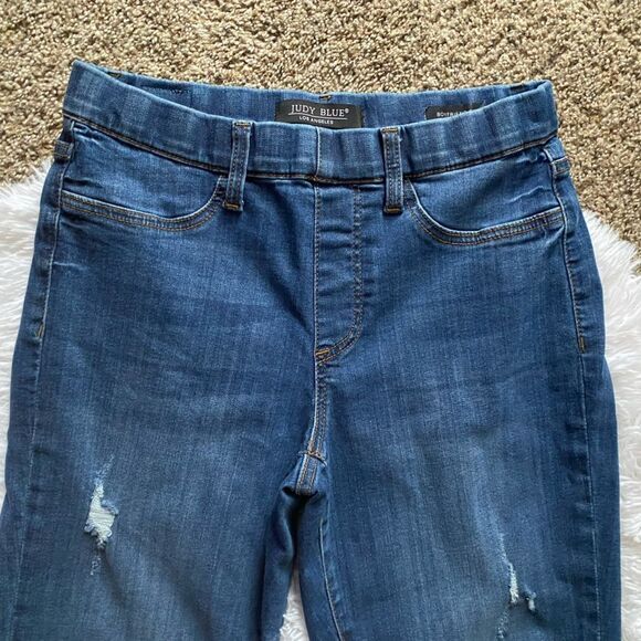 Judy Blue Boyfriend Fit Jeans Pull On Distressed Womens Size 7 28 Blue Stretchy - Picture 4 of 8